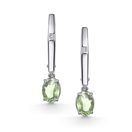 Серьги из серебра с бриллиантами и празиолитом