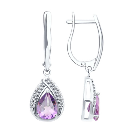 Серьги из серебра с аметистами и фианитами