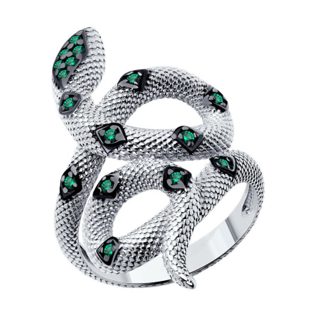 Кольцо из серебра с фианитами «Змея»