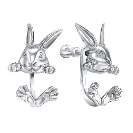 Серебряные серьги-пусеты «Зайчик»
