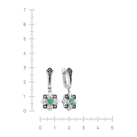 Серьги из серебра с изумрудом и фианитами «Цветок»