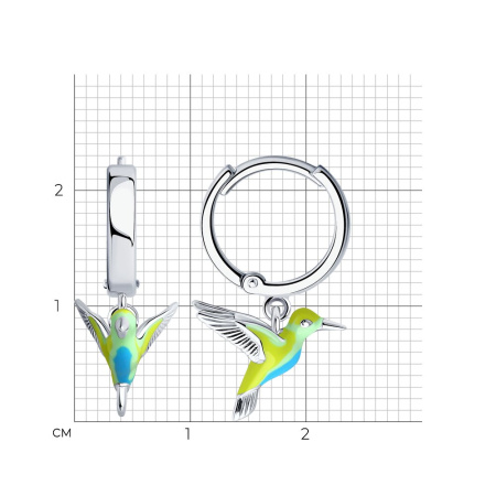 Серебряные серьги с эмалью «Колибри»