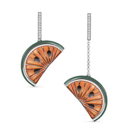 Серьги из серебра с эмалью и фианитами «Арбуз»