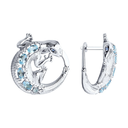 Серебряные серьги с топазами и фианитами «Ящерица»