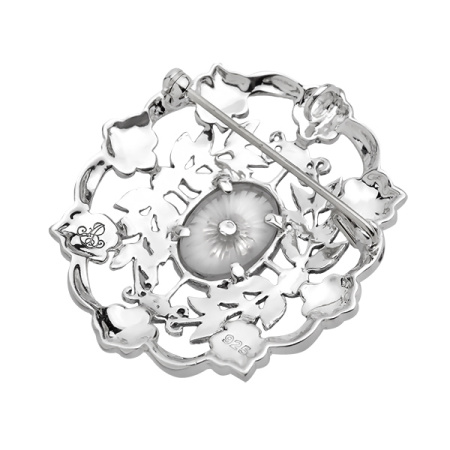 Серебряная брошь с кристаллом кварца и марказитами Swarovski