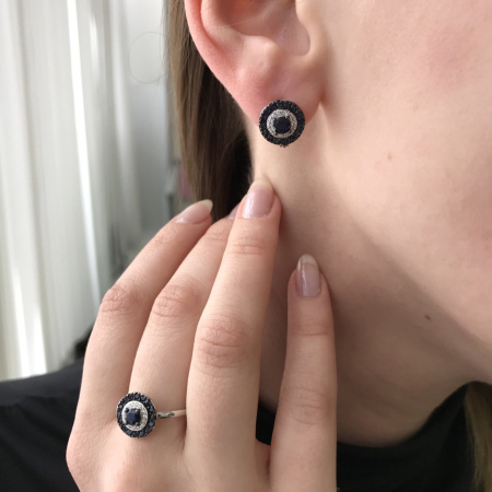 Кольцо из серебра ETHNICA с натуральным сапфиром и фианитами