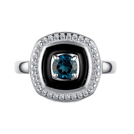 Серебряное кольцо с Лондон топазом и фианитами