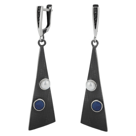 Серебряные серьги с лазуритом и жемчугом