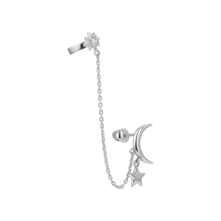 Серебряная моносерьга и кафф с фианитом «Луна»