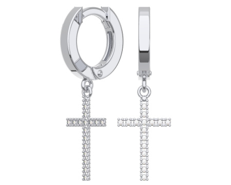 Серебряные серьги «Кресты» с бесцветными фианитами