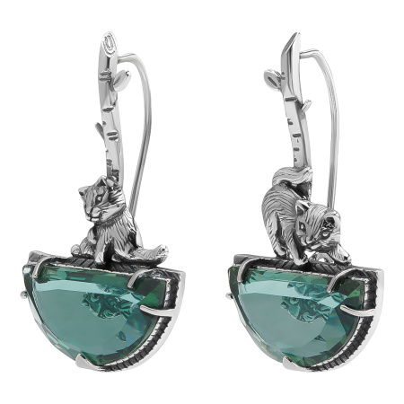 Серьги из серебра с празиолитом «Озеро надежды» кот рыбалка
