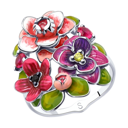 Кольцо из серебра с эмалью и фианитами