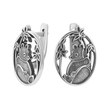 Серьги женские из серебра 925 Панда медведь тросник