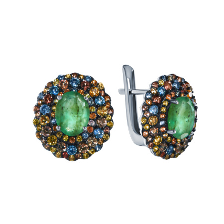 Серьги из серебра с сапфирами и бериллами