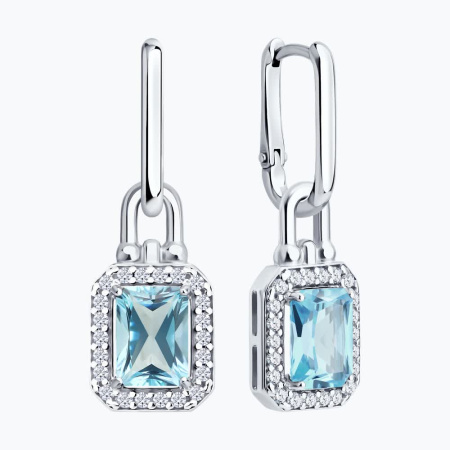 Серьги из серебра с топазом и фианитами