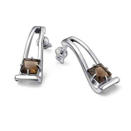 Серебряные серьги-пусеты с раухтопазом