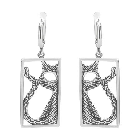 Серьги из серебра «Кот, Борман» кошка силуэт