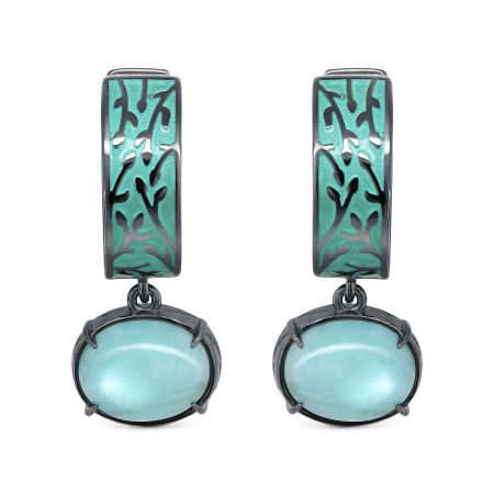 Серьги из серебра с амазонитом «Ветви Сакуры»
