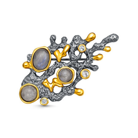 Брошь-подвеска из серебра с белым топазом и лунным камнем