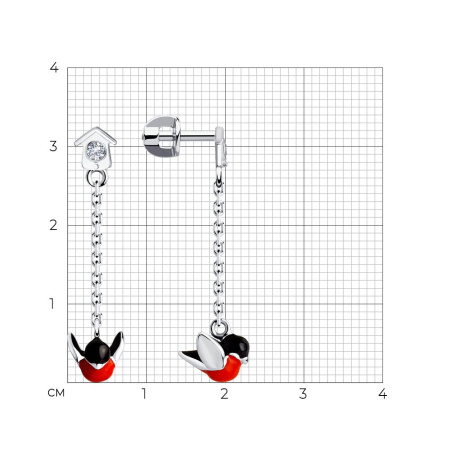 Серьги-цепочки со снегирями