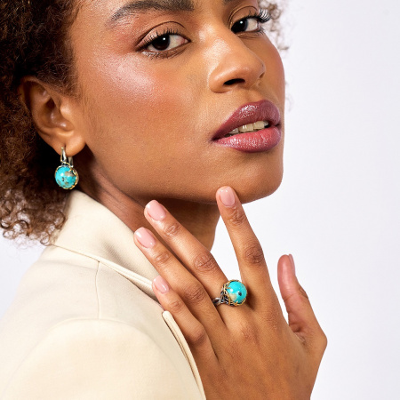 Серьги из серебра «Бирюзовые Тропы» с бирюзой с позолотой