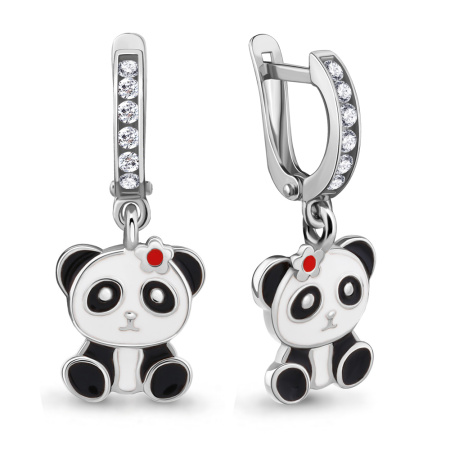 Серебряные серьги с эмалью «Панда»