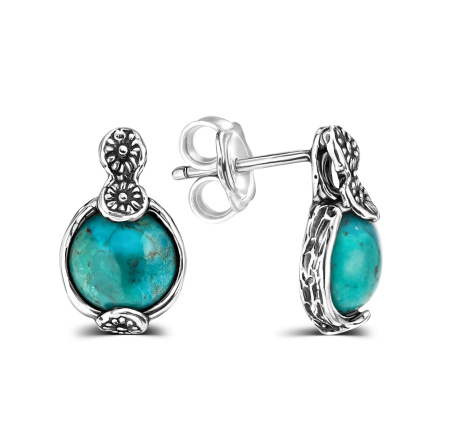 Серьги-гвоздики из серебра с бирюзой