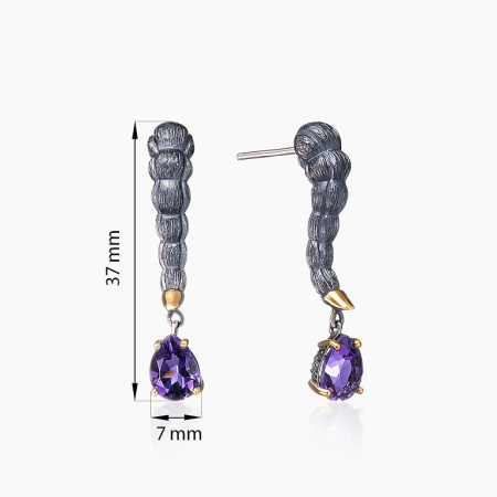 Серебряные серьги «Аметистовая Змея» с аметистом