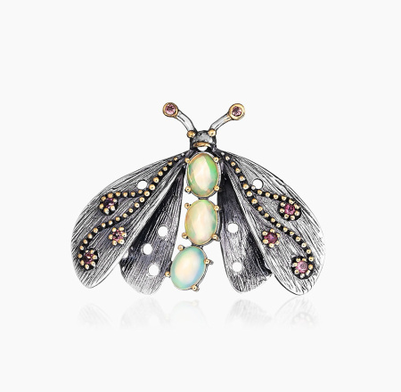 Серебряная брошь с опалом и турмалином «Мотылек»