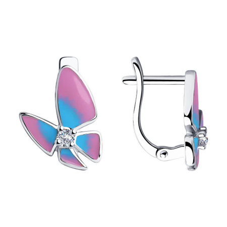 Серебряные детские серьги с эмалью и фианитами «Бабочки»