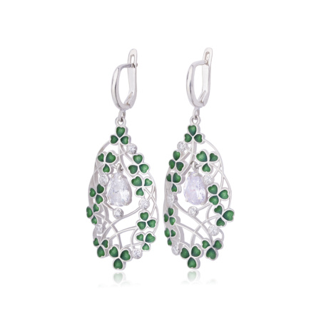 Серьги из серебра с фианитом «Клевер»