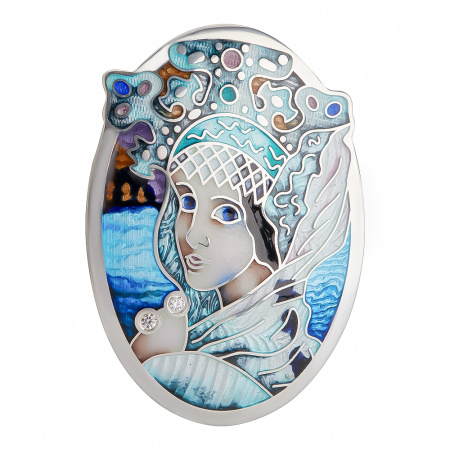 Подвеска-брошь из серебра «Царевна Лебедь» с фианитами