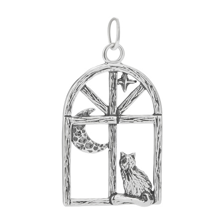 Серебряная подвеска «Кошка на окошке»