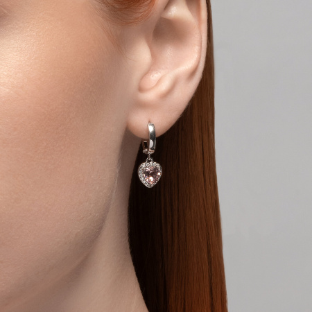 Серьги из серебра с ситаллом и фианитами «Сердце»