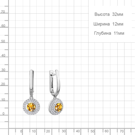Серьги из серебра с фианитами и цитринами