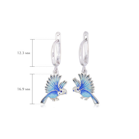 Серьги-подвески из серебра «Попугаи» голубые