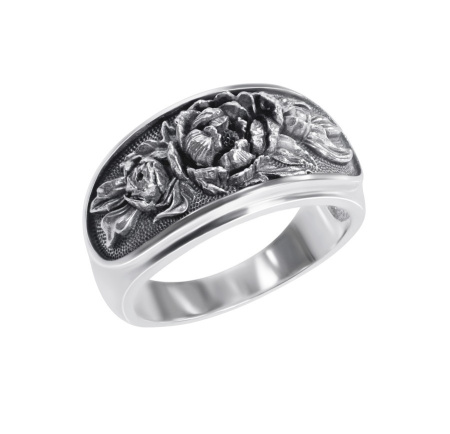Серебряное кольцо «Пионы»