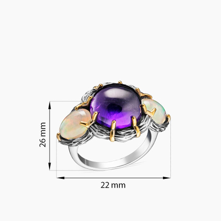 Кольцо из серебра «Триада» с опалом и аметистом