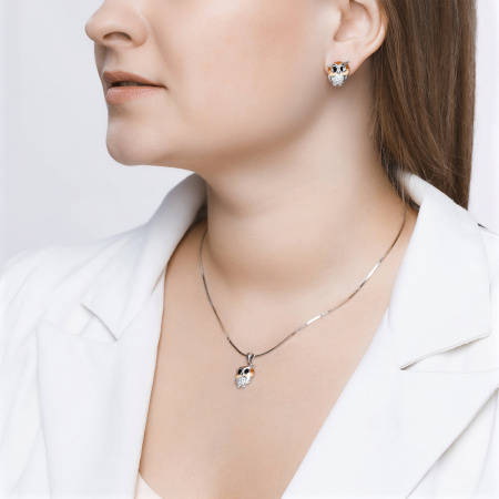 Серьги из серебра с эмалью и фианитами «Сова»