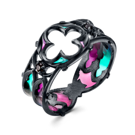 Серебряный набор колец с эмалью и раухтопазом «Готика»