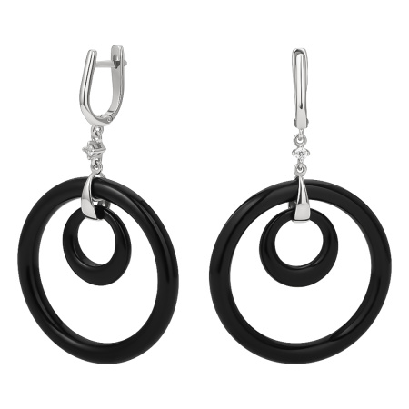 Серьги-конго из серебра с черным агатом