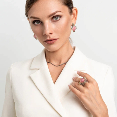 Серебряное кольцо «Розовый Крест» с родохрозитом