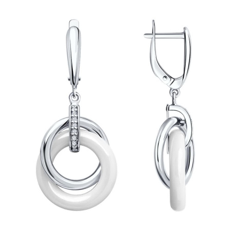 Серебряные серьги с фианитами и керамикой