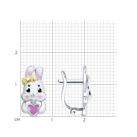 Серьги из золочёного серебра с эмалью «Зайка»