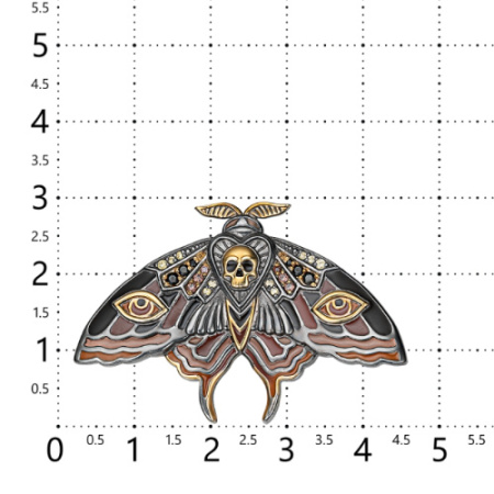 Серебряная брошь с фианитами и эмалью «Бражник мотылек»