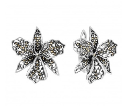 Серьги из серебра с марказитами «Орхидея»