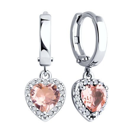 Серьги из серебра с ситаллом и фианитами «Сердце»