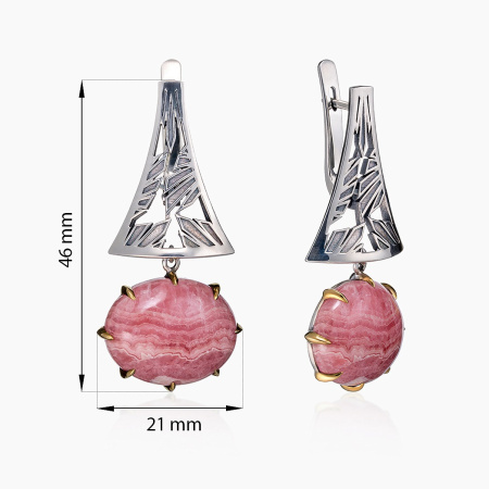 Серьги из серебра с камнем родохрозит