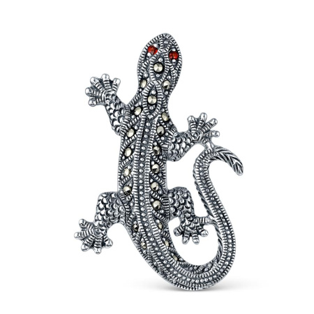 Брошь-кулон из серебра с натуральным гранатом и марказитами «Ящерица»