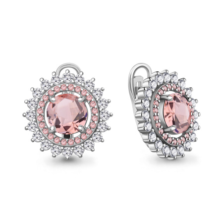 Серьги из серебра с нанотурмалином и фианитами